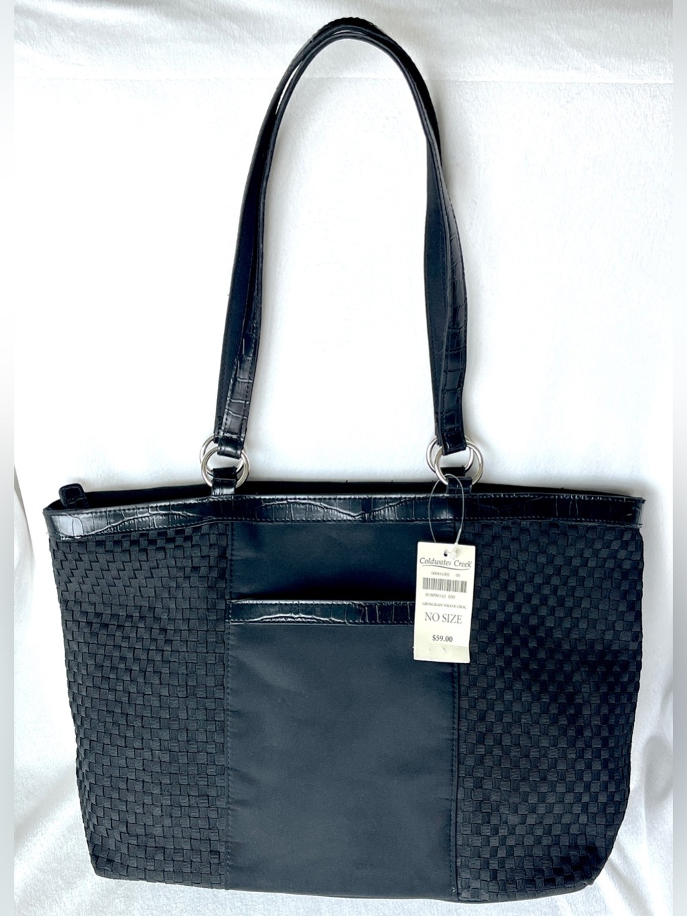 Vintage Y2K Coldwater Creek Black Grosgrain Weave Croc Tote Bag NWT 2000s